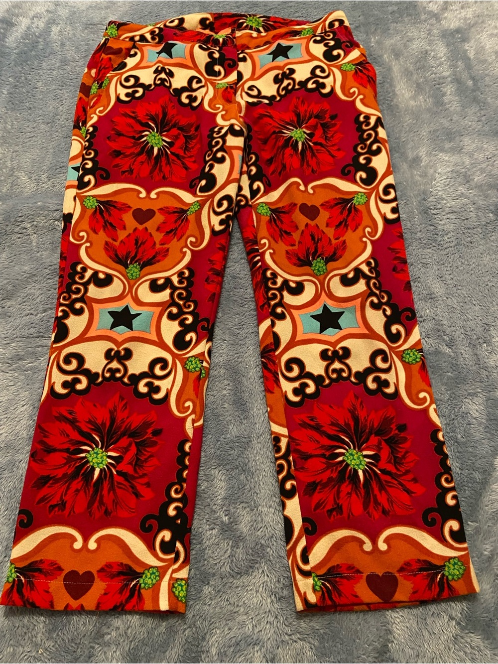 Manoush Bold Red Floral-Print Cropped Pants